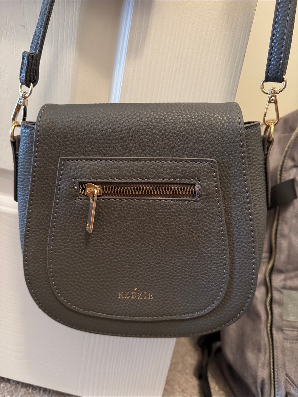 Gray Women's Black Crossbody Bag with Front Zip Pocket